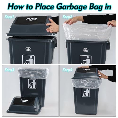 18 Gallon Large Swing Lid Trash Can, 4 Pack Plastic Garbage Can, Grey