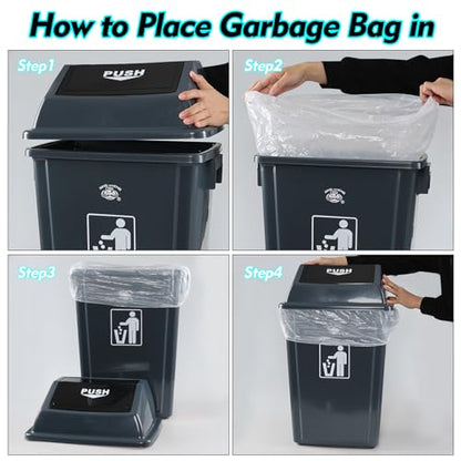 18 Gallon Large Swing Lid Trash Can, 4 Pack Plastic Garbage Can, Grey