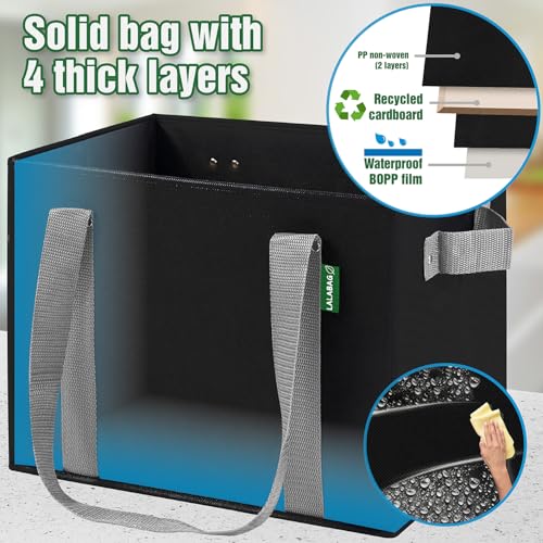 Reusable Grocery Bags (3 Pack ) - Heavy Duty Eco Tote Bags with Box Shape to Stand Up, Hold Up to 65 Lbs - Stay Open & Fold Flat - Foldable Reusable Shopping Bags with Long Handles & Hard Bottom - color: Black