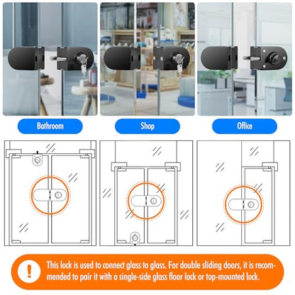 Ranbo No-Drill Double Glass Door Lock with Key for Swing Door, Dual-Bolt - color: LE-119B Brushed Black