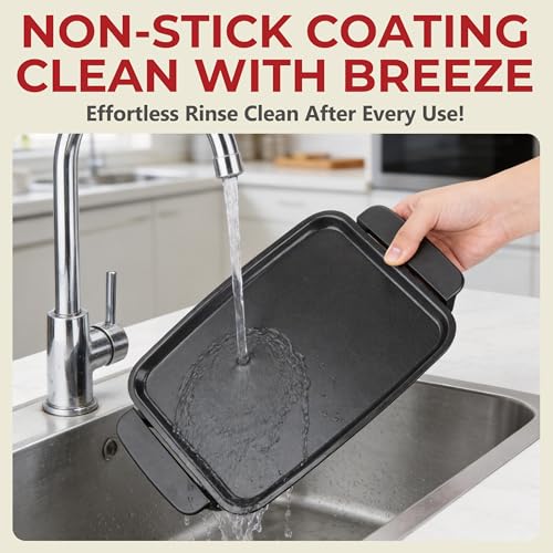 AshGlen Small Electric Griddle Nonstick, Griddle Pan Electric, Parrilla Eléctrica Para Cocinar, 12-Inch Ceramic Coating Pancake Griddle Electric, Indoor Griddle Grill Electric, PFOA Free, Graphite