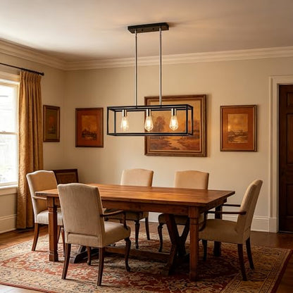 Farmhouse Kitchen Island Lighting, Modern Industrial Chandelier, 3-Light Black&Brushed Nickel Linear Rectangular Pendant Light Fixtures for Farmhouse Kitchen Dining Room Bar Foyer - color: Black & Brushed Nickel, size: 3 Lights