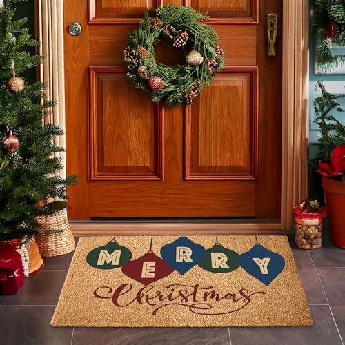 LuxUrux Premium Christmas Door Mat Outdoor - Elegant Coir Holiday Door Mat, Absorbent and Non-Slip Front Doormat- Merry Christmas | Natural, Perfect for Holiday Entryways Indoors & Outdoors - color: Merry Christmas-theme, size: 17'' x 30''