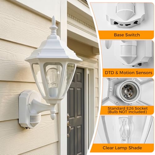 18.5"Large Outdoor Motion Sensor Porch Light Dusk to Dawn Wall Light White - color: White, size: Large - 1 Pack