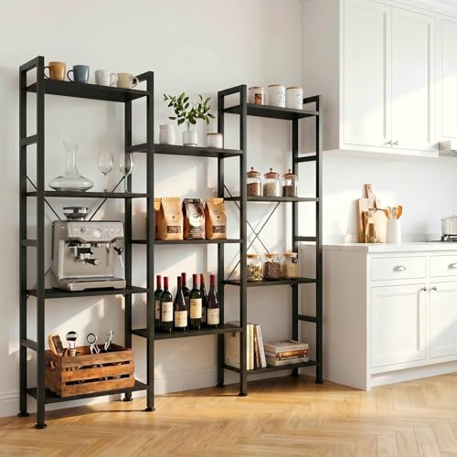 Triple Bookshelf, Free Standing Bookcase with Open Storage Shelves - color: Classic Black, size: 11 Tier