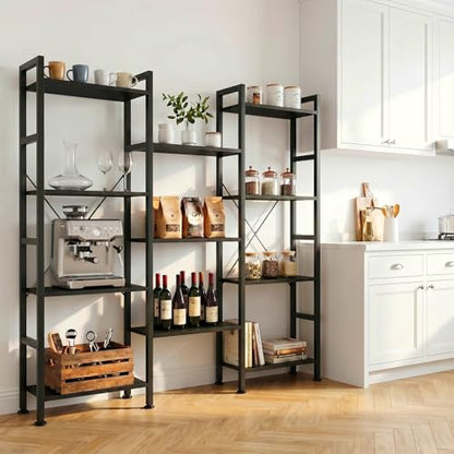 Triple Bookshelf, Free Standing Bookcase with Open Storage Shelves - color: Classic Black, size: 11 Tier