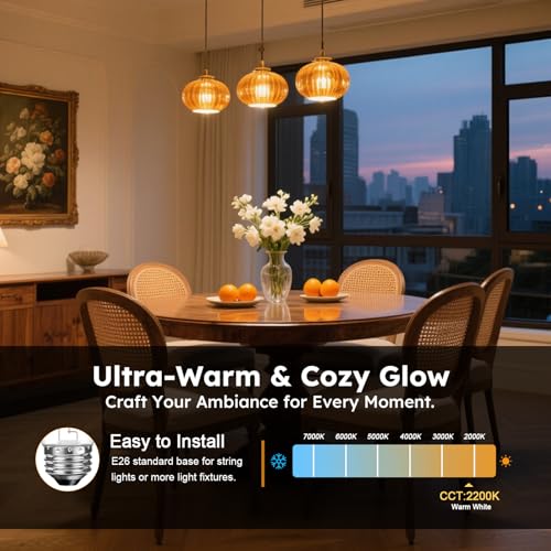 GvvooHome 48 Pack S14 LED Replacement Light Bulbs, Shatterproof Plastic 1W Outdoor String Light Bulbs for Patio, Garden, Waterproof, E26 Regular Medium Screw Base, Warm White - color: 2200k Warm, size: 48 Pack