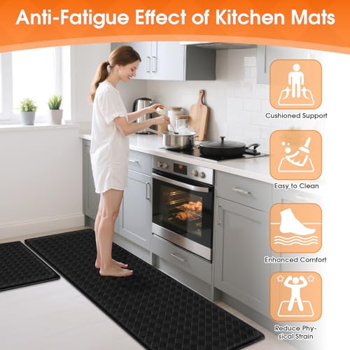 TranquilRelax 2-Piece Kitchen Mats, Cushioned Non-Slip Floor Mats, Black - color: Black, size: 2-Piece | 30"+59" | Standard