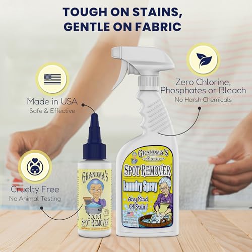 Grandma's Secret Spot Remover - Chlorine, Bleach and Toxin-Free Fabric Stain Remover for Clothes - Removes Oil, Paint, Blood and Pet Stains – 2 Ounce, 6 Pack - size: 2.00 Fl Oz (Pack of 6), style: Spot Remover