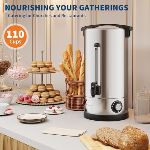 110-Cup Commercial Coffee Urn, 16L /4.2 Gal Double Wall Insulation Coffee Dispenser, Stainless Steel Large Hot Beverage Dispenser with Automatic Temperature Control & Faucet for Party Buffet, Silver - color: Silver, size: 16L/4.2Gal