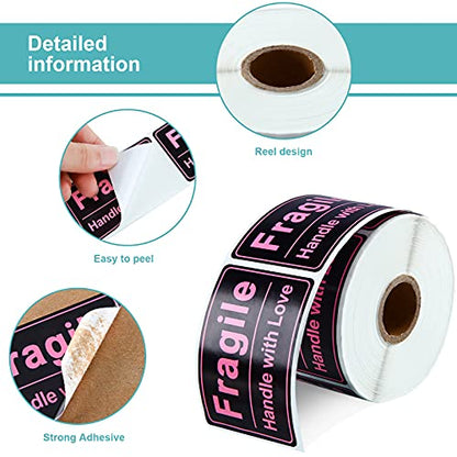 Outus 500 Pcs 2x3 Pink Fragile Sticker for Shipping Handle with Love Label - size: 2 x 3 inch