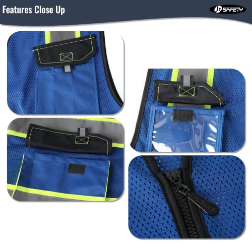JKSafety Safety Vest for Men Women Hi Vis Reflective Vest JK220 Blue S - color: Blue, size: Small