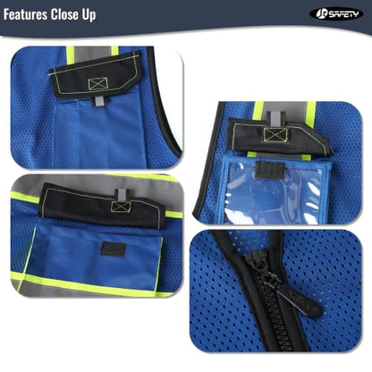 JKSafety Safety Vest for Men Women Hi Vis Reflective Vest JK220 Blue XL - color: Blue, size: X-Large