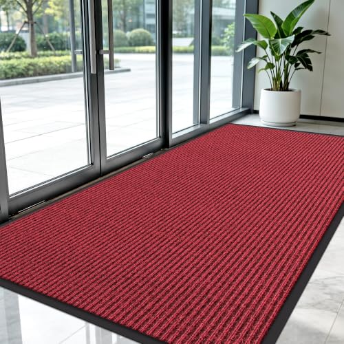 Front Door Mat, Heavy Duty Waterproof Commercial Floor Mat 2'x4' - color: Red Double Stripe, size: 48"L x 24"W x 0.3"Th