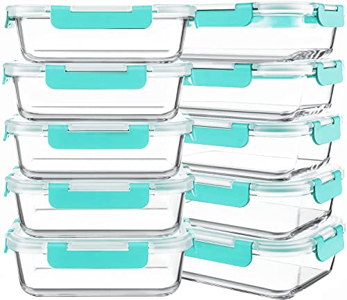 KOMUEE 10 Packs 30 oz Glass Meal Prep Containers with Lids, Green - color: Green