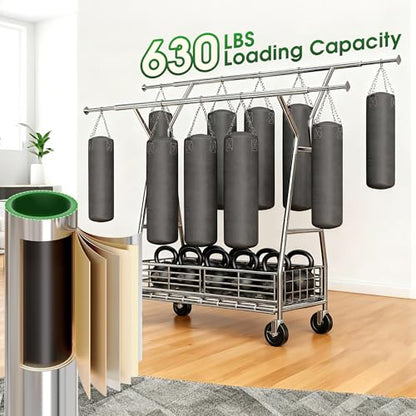 Raybee 630LBS Rolling Clothes Rack, Extendable 42-65" W Clothing Rack - color: Chrome, style: Double Rods
