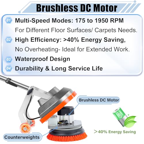 HHQ 15" Floor Buffer Machine, Commercial Floor Scrubber Machine with Brushes and Pads, Heavy Duty Floor Cleaner and Polisher- Deep Clean and Polish Your Floors with Ease