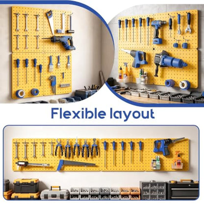 Pegboard Organizer Kit,4 Pack 14.76x10.82 in Metal Panels with 6 Bin,Yellow