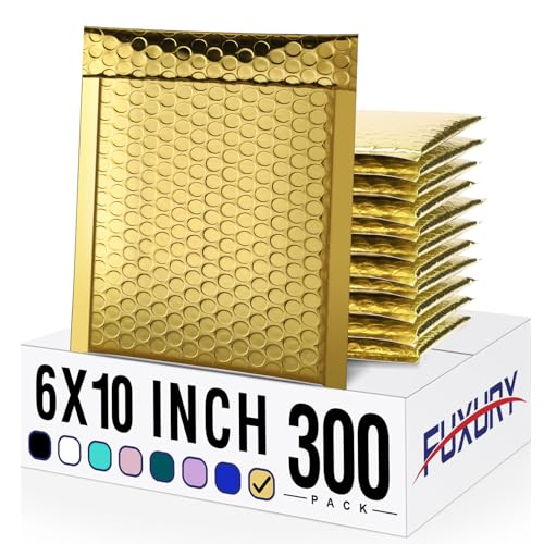 Fuxury Gold Bubble Mailers 6x10" 300 Pack, Thick Metallic Bubble Envelopes - color: Gold, size: 6x10" 300PC