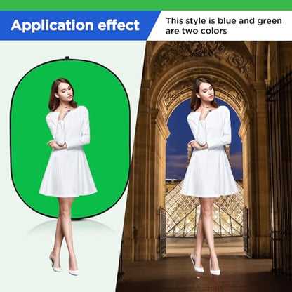 Green Screen Chromakey Backdrop with Stand,Portable 59 * 39inch Blue&Green Screen 2 in 1 Pop Up Collapsible Backdrop for Photo and Video Shooting,Gaming(Green & Blue) - color: Green&Blue