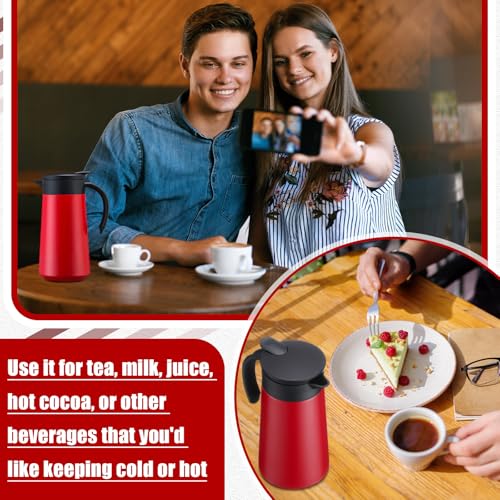 Ziliny 2 Pcs 27oz Thermal Coffee Carafe Stainless Steel Coffee Pot for Keeping Hot/cold Insulated Double Walled Vacuum Tea Pot with Press Button Drink Beverage Dispenser for Milk Tea(Red) - color: Red