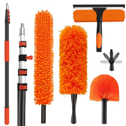 18FT High Reach Duster Cleaning Kit with 3-12 FT Extension Pole - size: Reach 18FT(12FT)
