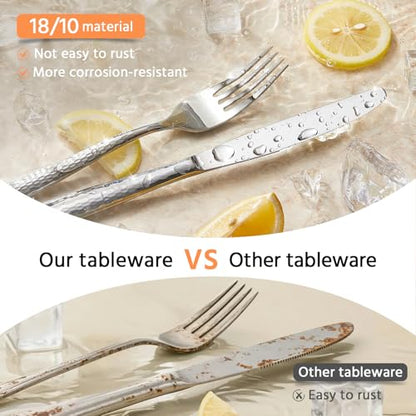 KINGSTONE Hammered Flatware Set, 40-Piece 18/10 Stainless Steel Silverware - size: 40-Piece