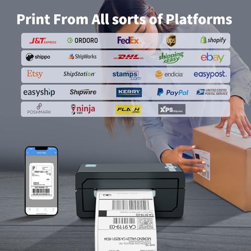 JADENS Bluetooth Thermal Shipping Label Printer, Wireless 4x6 Label Printer - color: Blue