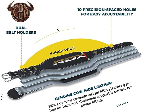 RDX Weight Lifting Belt Gym Exercise Workout, 6 inch Leather Padded Lumbar Back Support Men Women, 10 Adjustable Holes, Powerlifting Bodybuilding Deadlift, Squat Fitness Strength Training Equipment - size: S Fits 19 to 23 Inches