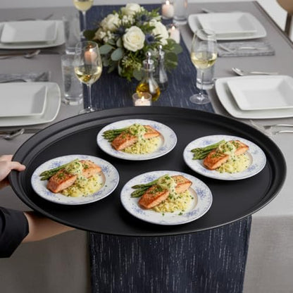 TrueCraftware- 22" x 27" Oval Serving Tray Fiberglass Black Set of 2- Oval Tray Non Slip Surface Plastic Food Meals Server Tray with Raised Edges for Home Kitchen Restaurant Cafeteria Bar Hotel - color: Black, size: 22" x 27" Oval