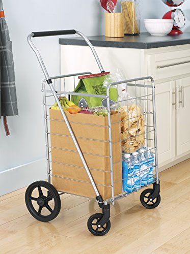 Whitmor Utility Cart with Adjustable Height Handle-Silver/Black - size: 24"L x 18"W x 42.62"H
