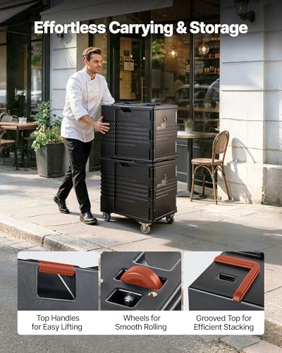 VEVOR Insulated Food Pan Carrier, 82 Qt Non-Electrical Food Warmer, with Wheel & 304 Stainless Steel Latch, LLDPE Stackable Hot Box, for Various Pan Sizes(NOT Included), Fit Catering BBQ Event(Black) - size: 82QT