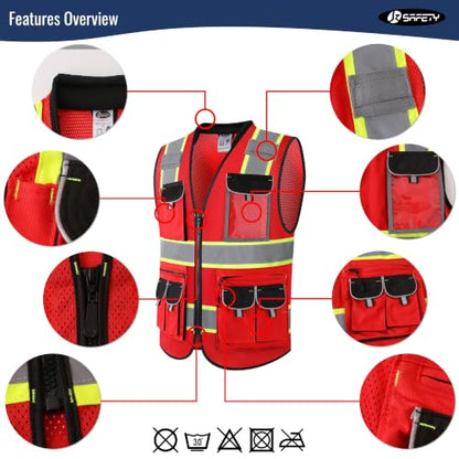 JKSafety Reflective Safety Vest for Men Cushioned Collar JK89M Red S - color: Mesh-red, size: Small