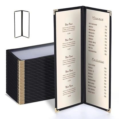 WeChef 30 Pcs 4.25 x 14" Restaurant Menu Covers 2 Page 4 View Menu Holders - size: 4.25x14" - 4 View