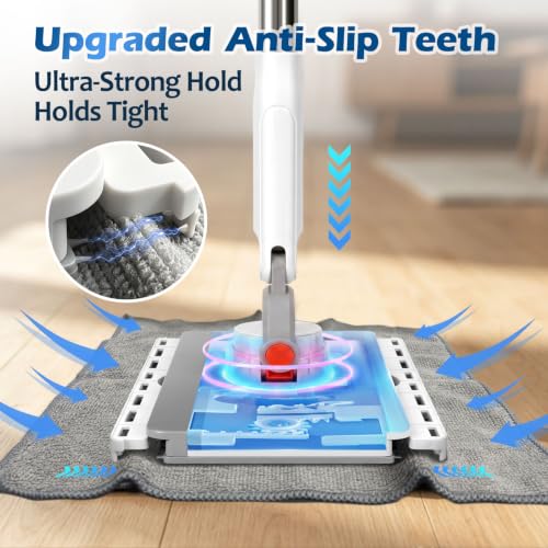 Masthome Hands Free Snap Grip Clamp Flat Mop. Includes 2 Microfiber Cloths - color: Large White Orange