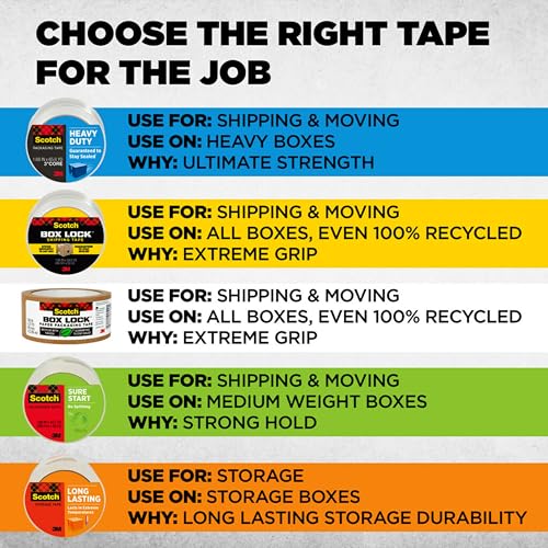 Scotch Heavy Duty Shipping Packing Tape, Clear, Shipping and Packaging Supplies, 1.88 in. x 54.6 yd., 36 Refill Tape Rolls