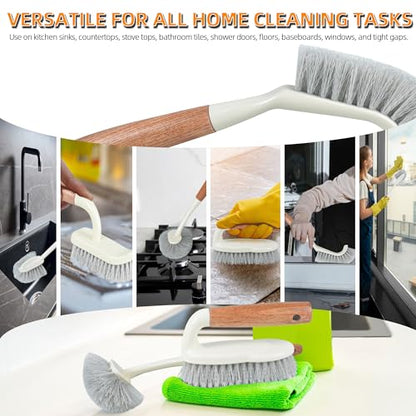 5-Pack Heavy Duty Scrub Brushes Set with Wooden Handles