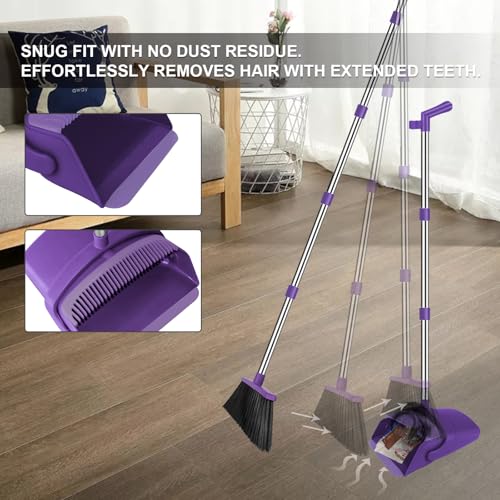 Purple Broom and Dustpan Combo Set, 51" Long Handle Broom - color: Purple