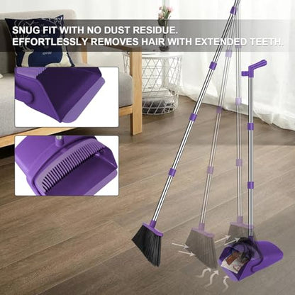 Purple Broom and Dustpan Combo Set, 51" Long Handle Broom - color: Purple