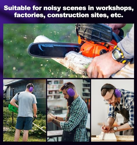 PROHEAR 038 Ear Protection Safety Earmuffs for Mowing, 28dB Noise Reduction Passive Hearing Protector, Compact Foldable Headset for Shooting Construction Power Tools, Purple - color: Purple