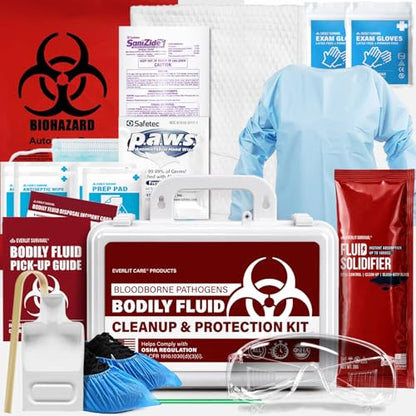 EVERLIT CARE Bodily Fluid Cleanup OSHA Compliant Bloodborne Pathogens Spill Kit Body Protection PPE from Exposure to Blood Vomit and Other potentially infectious Materials