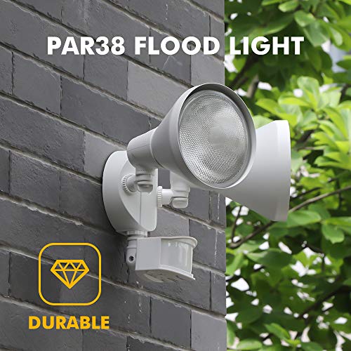 LUTEC 180-Degree 2-Head Motion-Activated Flood Light 300 Watt Halogen Motion Activated Integrated Dual-Head Floodlight Outdoor, Waterproof Exterior Security Wall Light for Patio, Garden, Yard, White - color: White, size: Bulbs not included-1 Pack (AL+PC)
