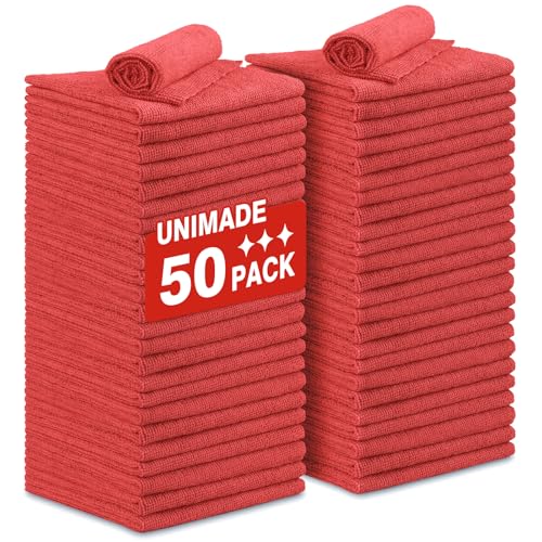 UNIMADE Shop Towels Rags, 50 Pack Reusable Microfiber Cleaning Cloth - color: Red, size: 50 Pack