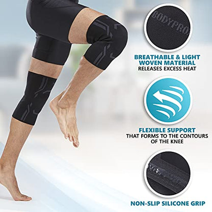 Bodyprox Knee Compression Sleeve for Men and Women (2 Pack), Knee Support Brace for Running and Work out (Large) - size: Large