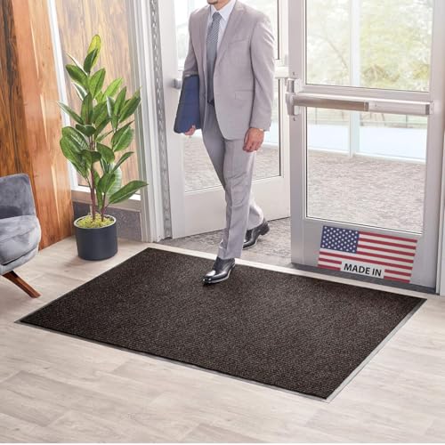 Consolidated Plastics Brush Dry Mat - Made in USA, Heavy-Duty Commercial DoorRug for Indoor/Outdoor Entryways, Non-Slip Backing for High-Traffic Areas (Brown, 2' x 3') - color: Brown, size: 2' x 3' (Rectangular)