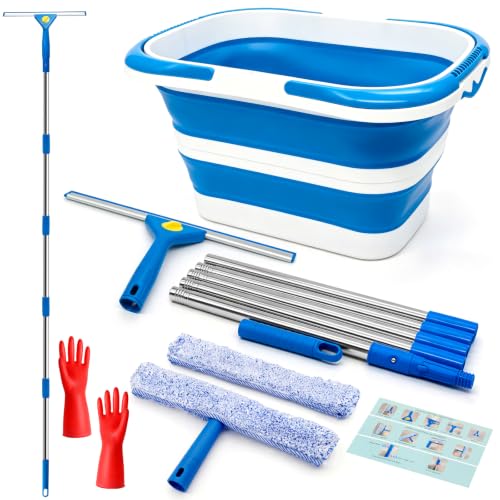 Window Cleaning Kit with Collapsible Bucket 4.2 Gallon for Home Outdoor