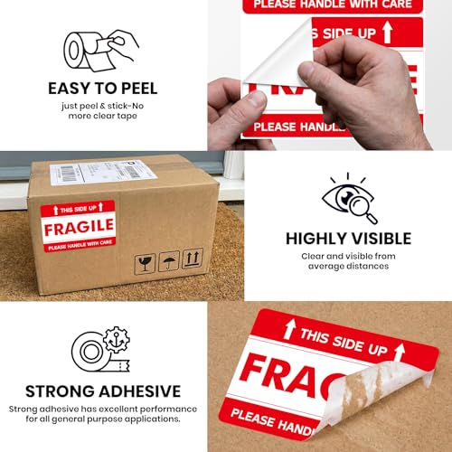 120 PCS Fragile Labels Handle with Care Warning Stickers 4" × 6" - style: Style Three