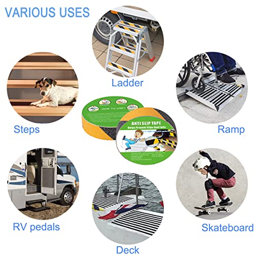 Yorwe Anti Slip Tape Stairs & Ramps, Traction Grip(1" x 190", Black/Yellow) - color: Black / Yellow, size: 1" Width x 190" Long