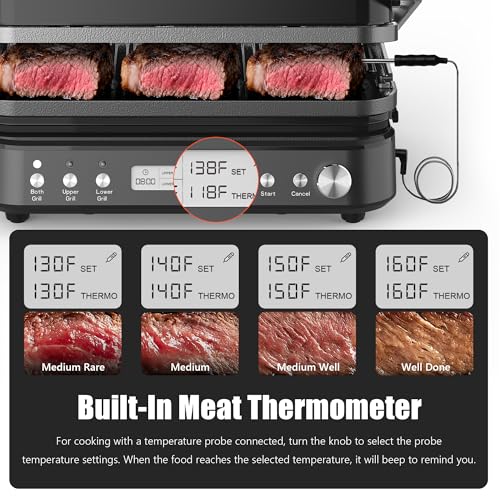 CATTLEMAN 5 in 1 Ceramic Panini Press Grill with Removable Plates, 1600W - color: Black with Reversible Plates