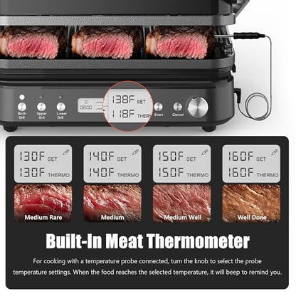CATTLEMAN 5 in 1 Ceramic Panini Press Grill with Removable Plates, 1600W - color: Black with Reversible Plates